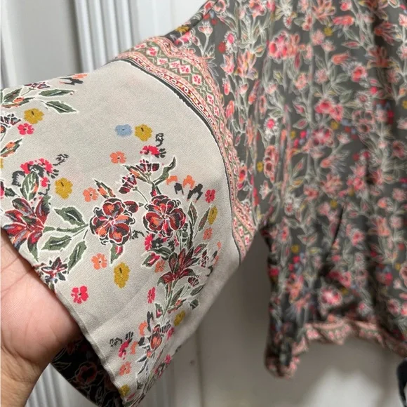 Free People Winlflowers Printed Cinched Kimono Zip Up Jacket Art XS/S Oversized - Picture 2 of 8